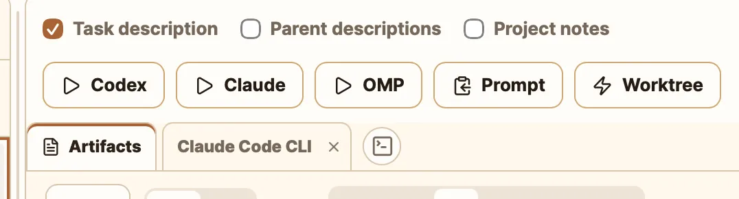 Agent picker with Claude Code and Codex options